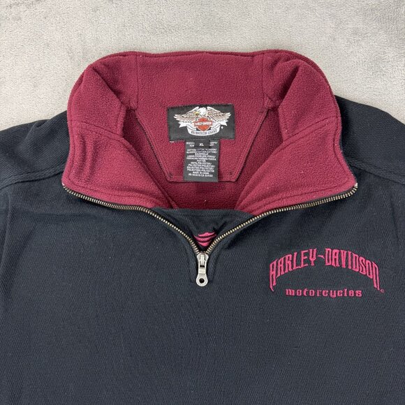 HARLEY DAVIDSON MOTORCYCLES Mens Fleece Thermal 1/4 Zip Black Pullover Mockneck - Picture 2 of 9